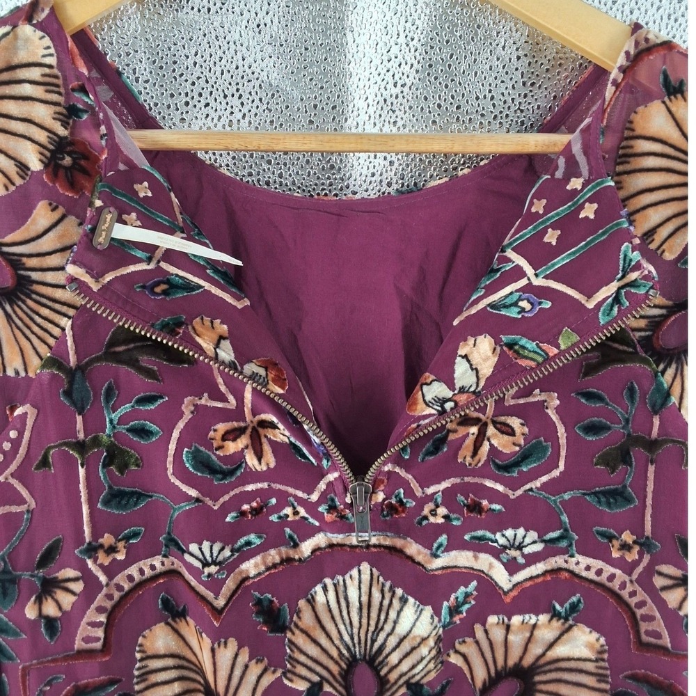 Free People Strawberry Fields Burnout Velvet Mini Dress Plum Purple M - Picture 5 of 10
